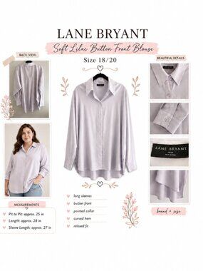 Lane Bryant Lavender Soft Satin Oversized Button Down Shirt - 18/20